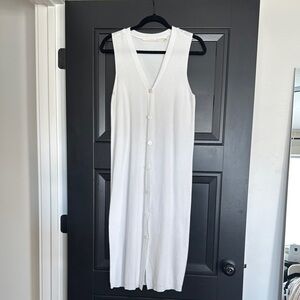 White Sleeveless Sweater Button-Down Dress